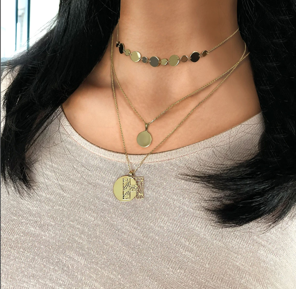 Plättchen Kette Choker 585 Gold AEAN235