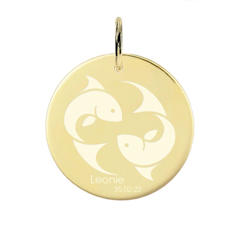 Fische Sternzeichen mit Name und Geburtsdatum 585 Gold ANS103
