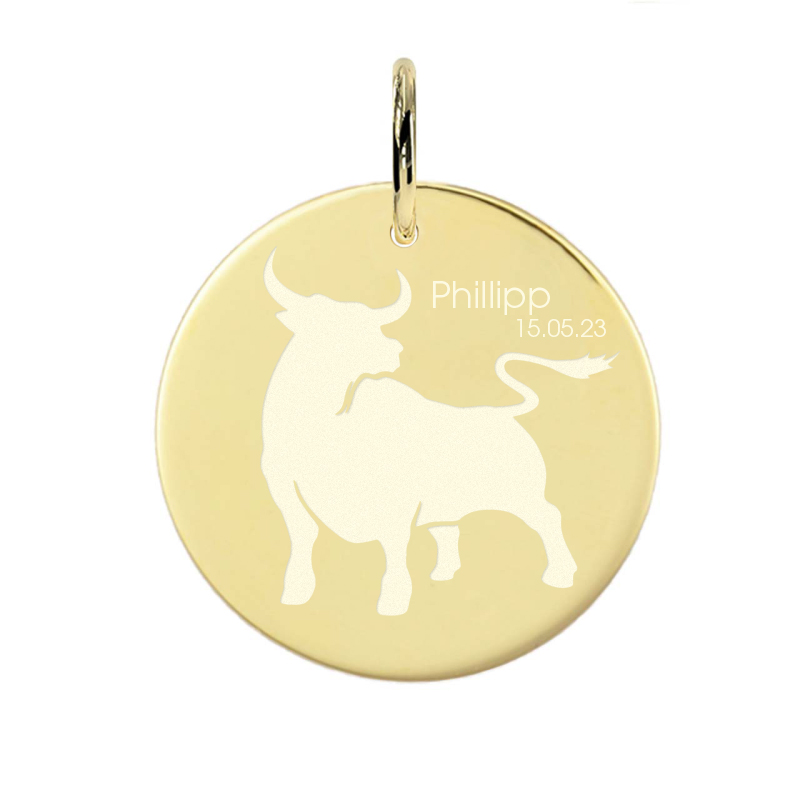 Stier Sternzeichen mit Name und Geburtsdatum 585 Gold ANS109