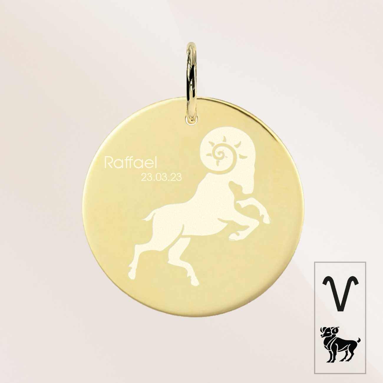 Widder Sternzeichen mit Name und Geburtsdatum 585 Gold ANS105