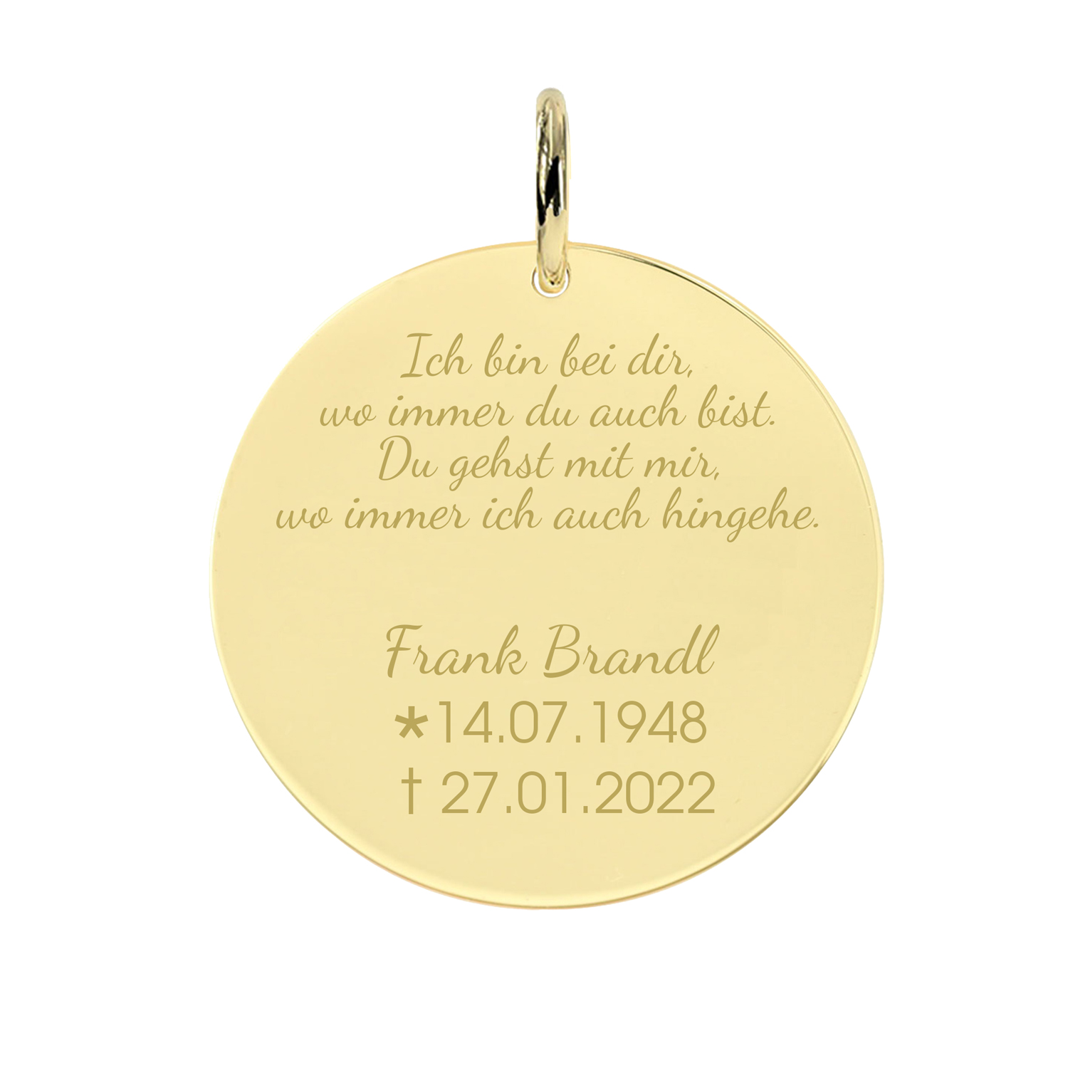 Andenken Foto Gravuranhänger Rund aus echtem 585er Gold - AN501